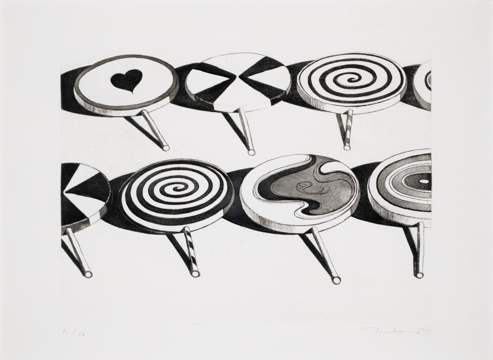 Wayne Thiebaud, Black Suckers, from Seven Still Lifes and a Silver Landscape, 1971