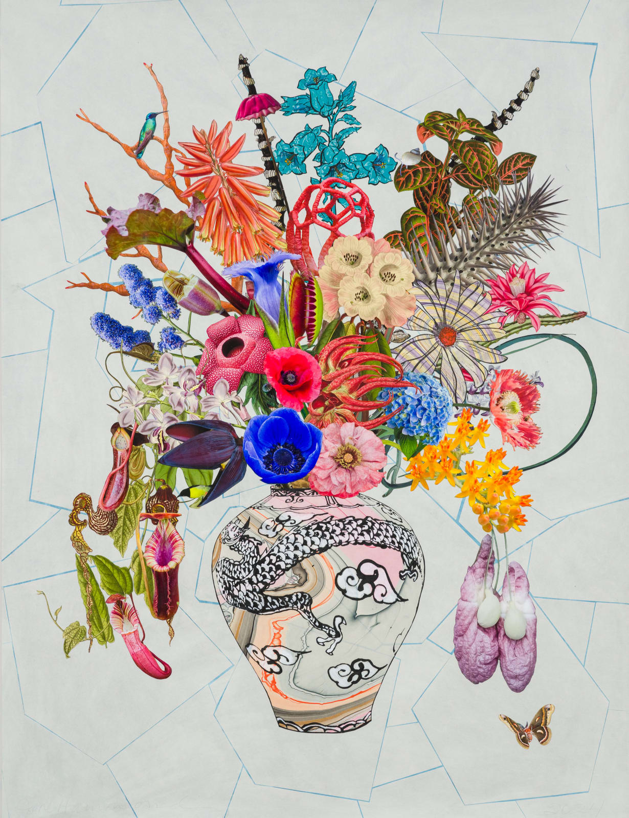 Jane Hammond, Chinese Dragon Vase with Canterbury Bells, Rafflesia and Rhubarb, 2024