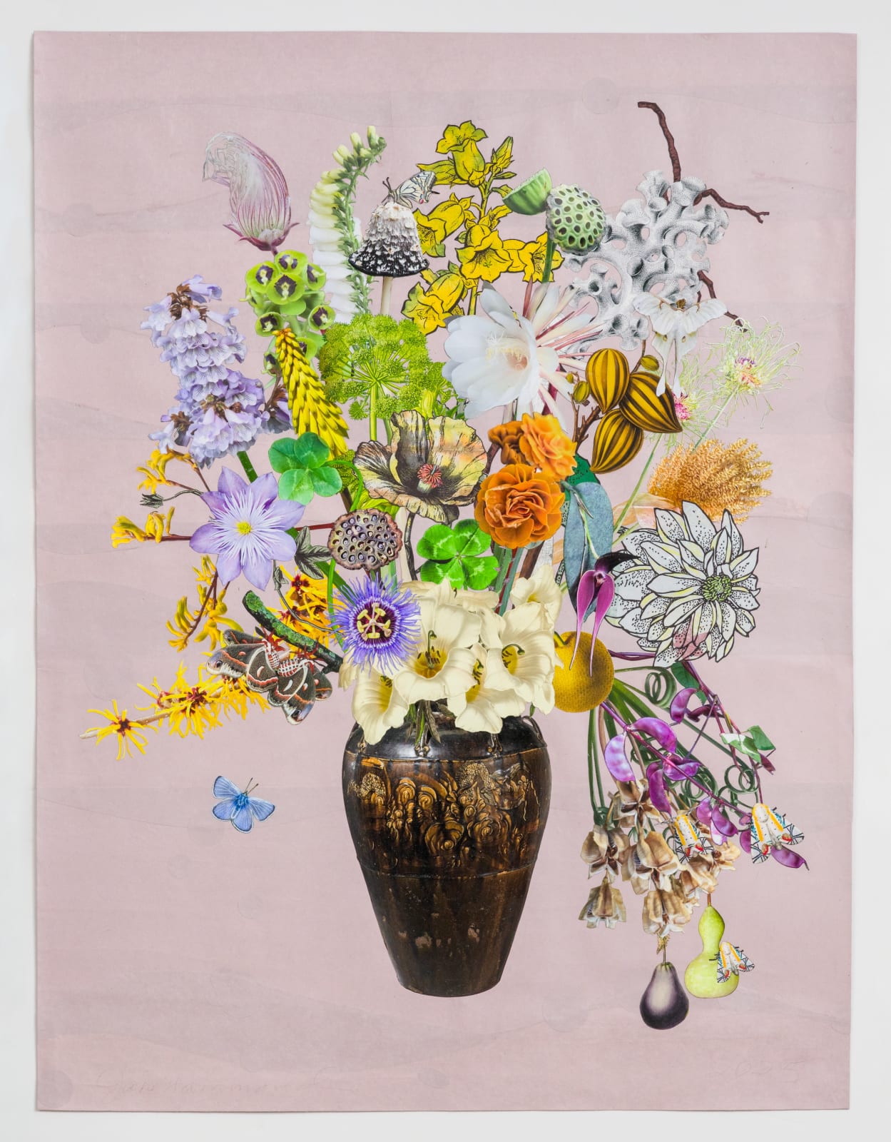 Jane Hammond, Martaban Jar with Prairie Smoke, Witch Hazel and Three Picasso Moths, 2025