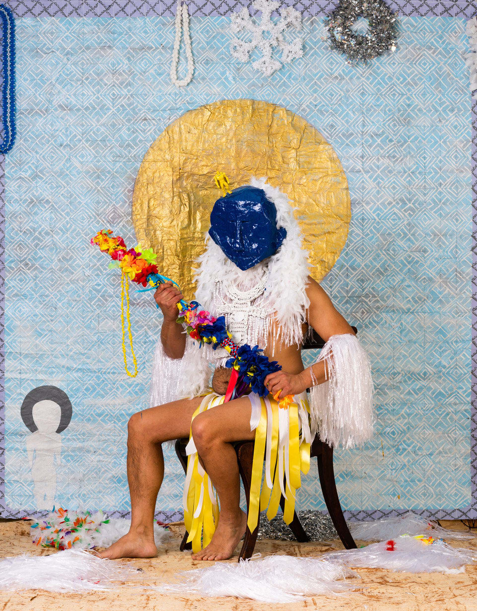 Telly Tuita, Diaspora's Children - Seated Blue Figure With Akau Tau (Warclub),, 2022