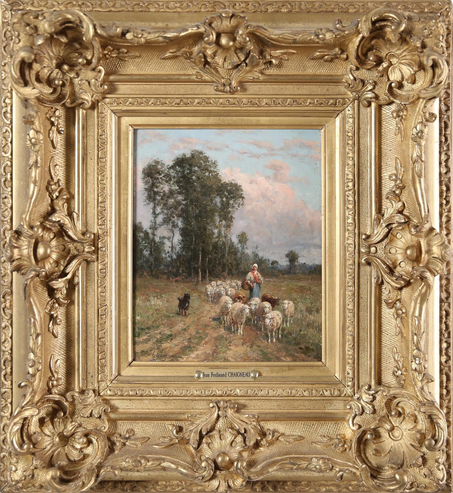 Jean Ferdinand CHAIGNEAU, La rentrée du troupeau en plaine de Barbizon