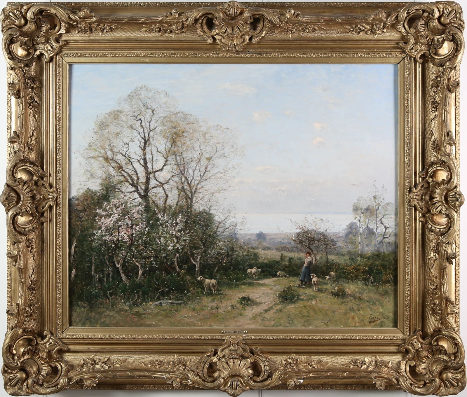 Louis Aimé JAPY, Bergère aux arbres en fleurs devant la mer, 1885