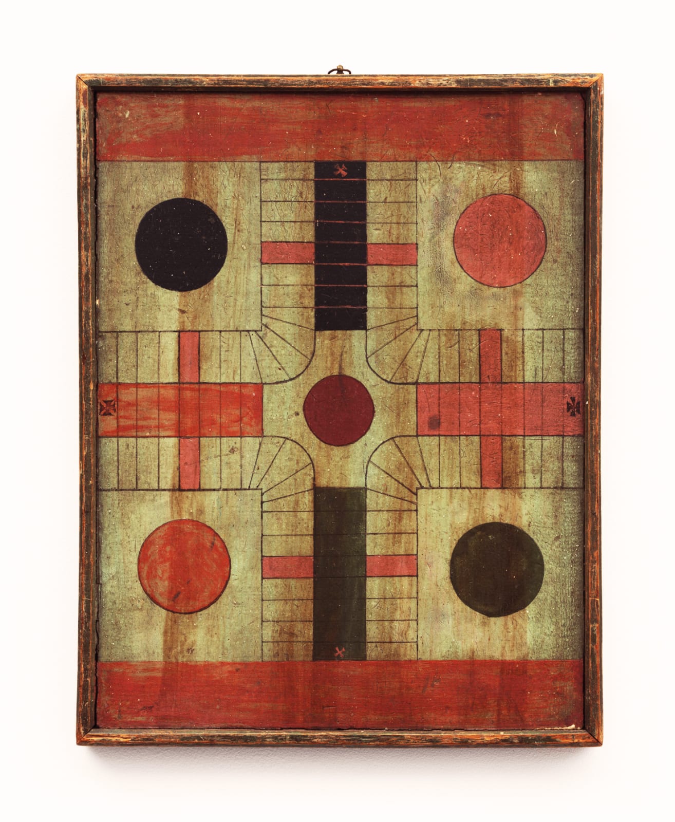 Game Boards, Polychrome Double-Sided Parcheesi/Checkers Game Board, Late 19th century