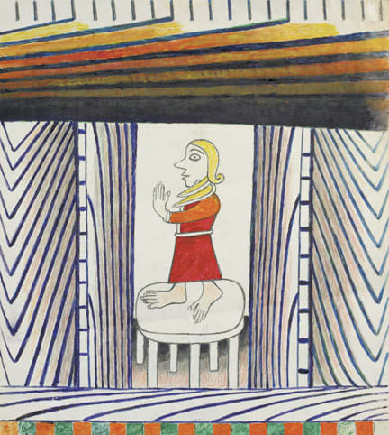 Martín Ramírez, Untitled (woman in a red dress), c. 1960-63