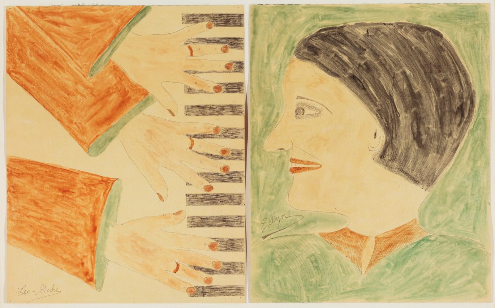 Lee Godie, Three Hands on a Piano / Ellyn in Profile