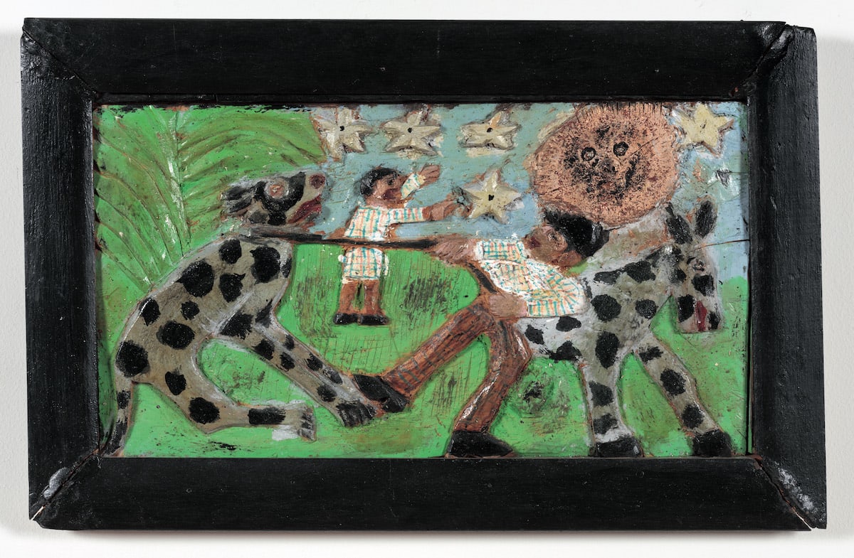 Elijah Pierce, Couple with Stubborn Mules, 1978