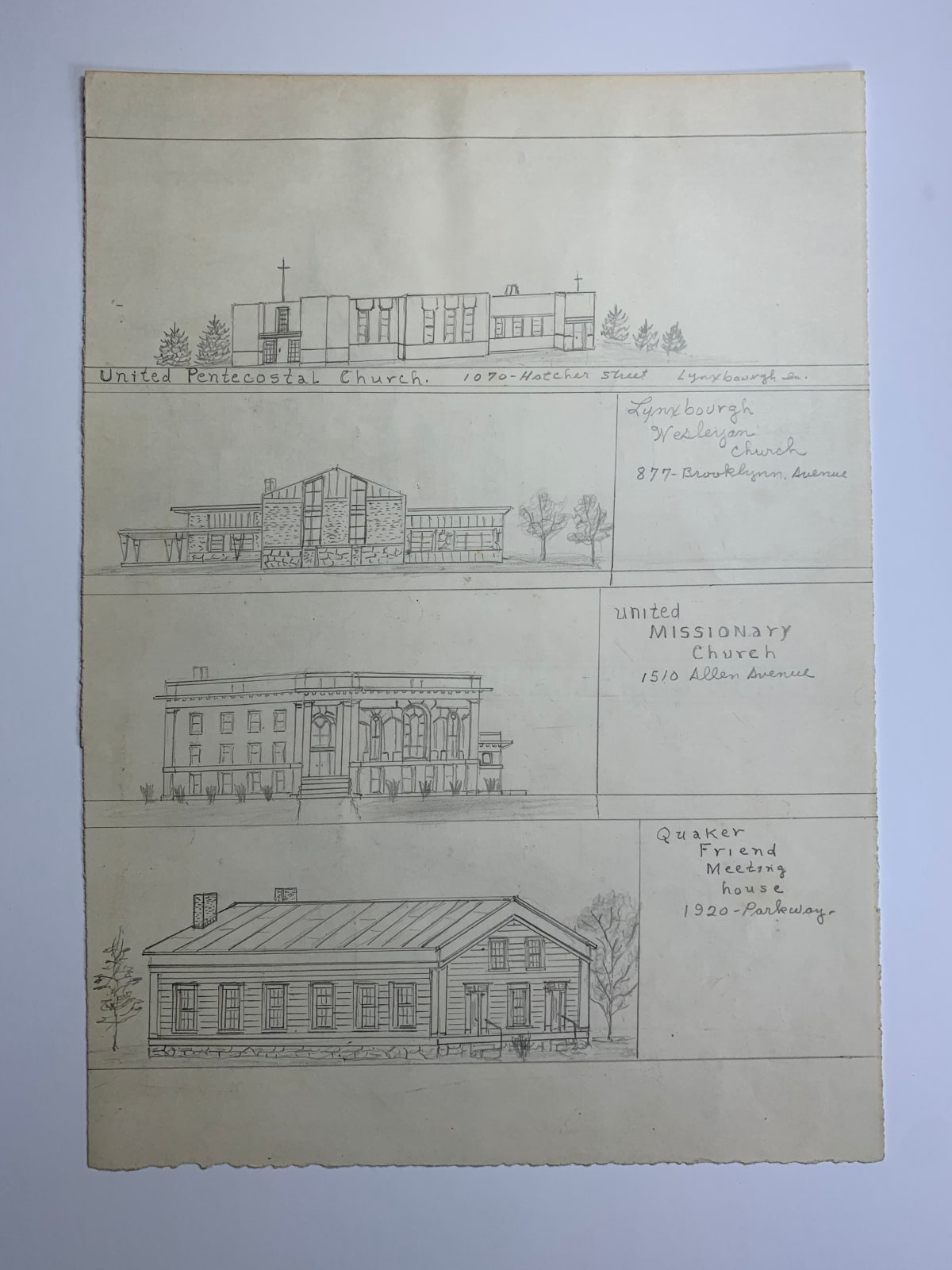 Jacques De Du-GLASS, United Pentecostal Church Lynxbourgh Wesleyan Church United Missionary Church Quaker Friends Meeting House Lynxbourgh, Indiana, c. 1992