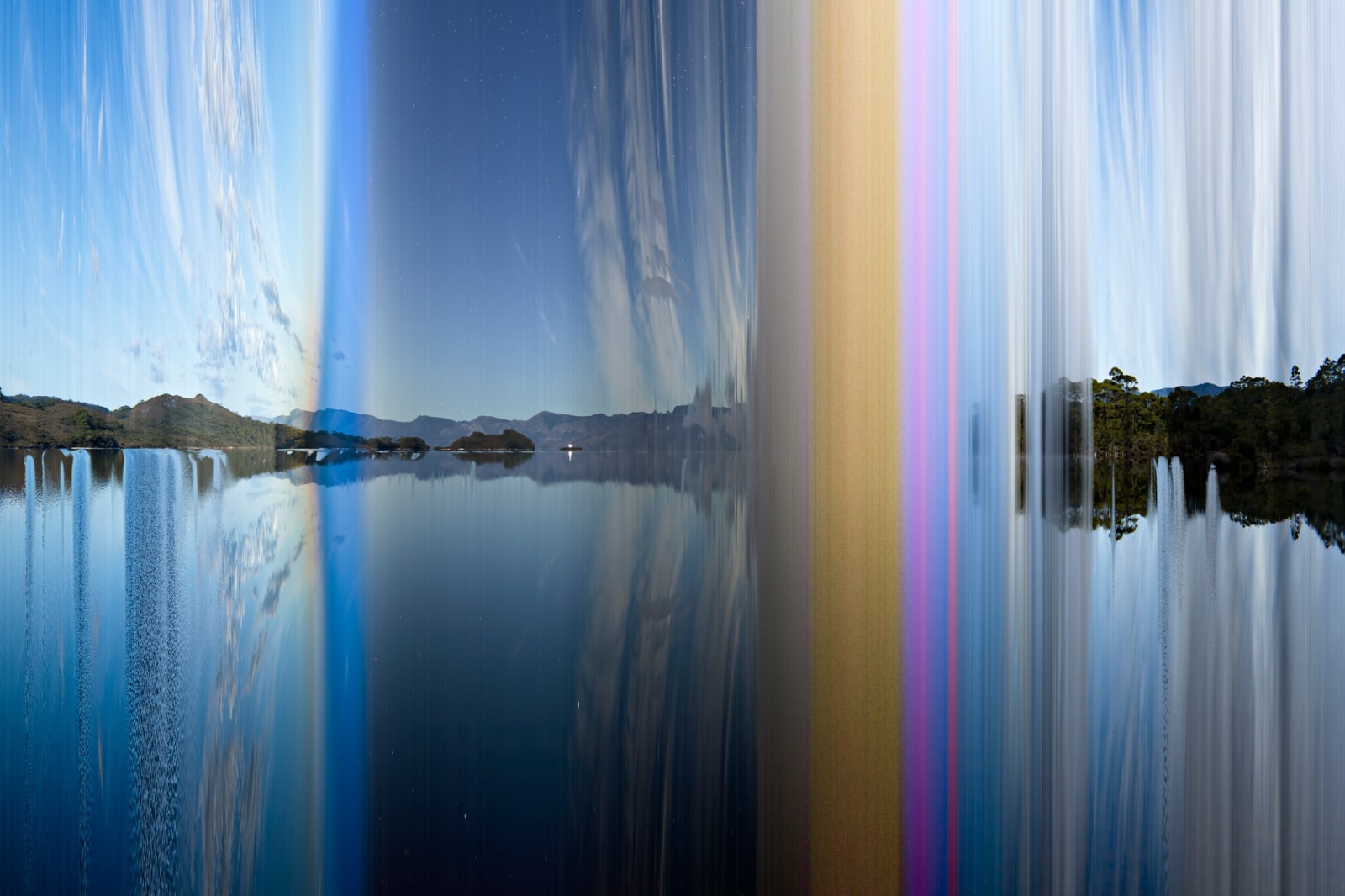 David Stephenson, Looking up the drowned valley of the Serpentine River to imagined Lake Pedder - every minute 9:40am 23/05/2021 to 3:59pm 24/05/2021, 2021