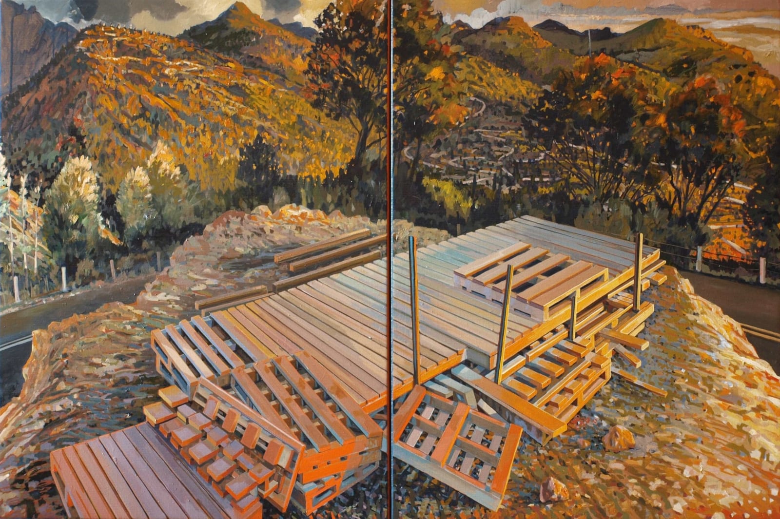 Raymond Arnold, Pigment equals Mass – Abandoned Targa viewing platform, Queenstown Hills. The Datsun driver had thirty five minutes to live, 2023