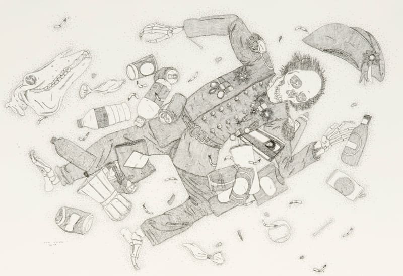 Tom O'Hern, Bone Bed 3 (man with horse skull), 2009