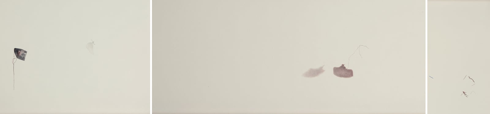 Sara Maher, Imaginary Homeland ( A house on a string, a marsh-lady with a water-divining twig (or is it a lasso), her shadow following behind, her self adrift in space, and a little person watching from afar) , 2020