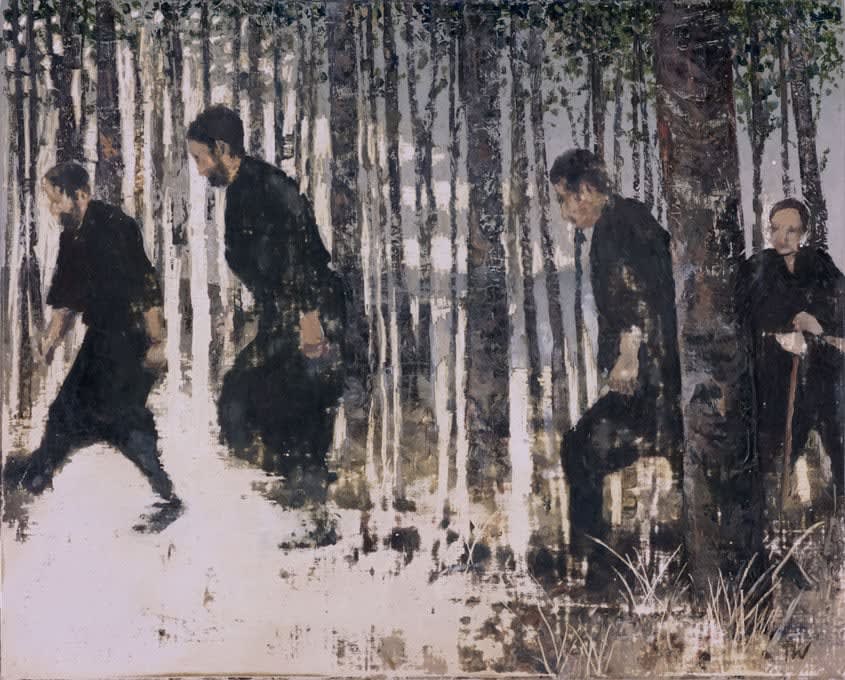 Thornton Walker, Men walking in woods, 2015