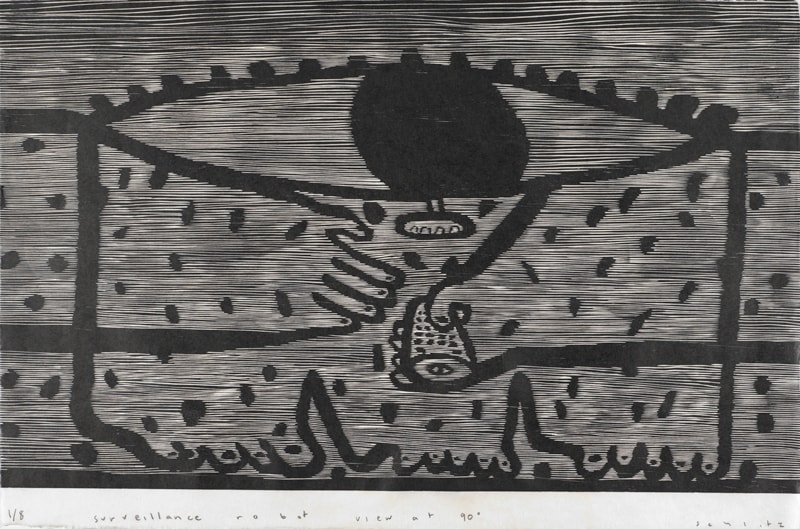Michael Schlitz, Surveillance robot, view at 90°, 2016