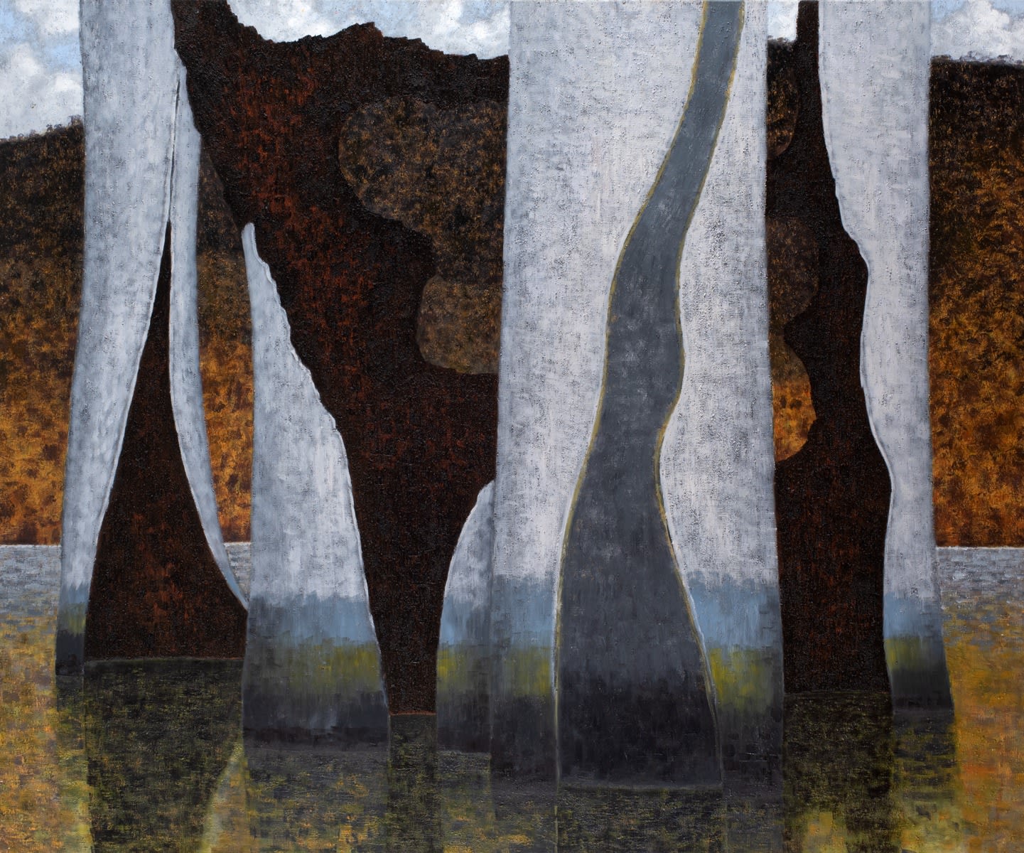 Richard Wastell, Lake River, Woods Lake, Old fires mark spring rain, 2005