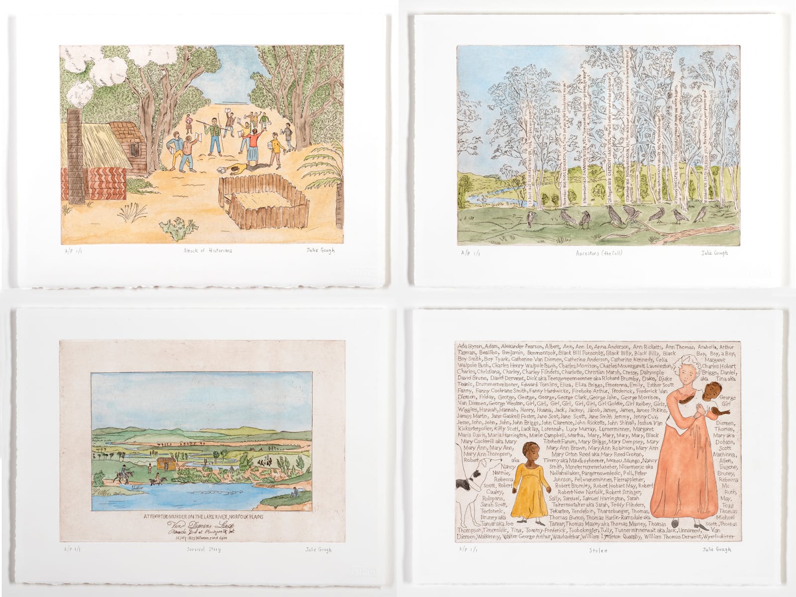 Julie Gough, Australia Print Workshop Etchings - Suite of 4 etchings, 2019