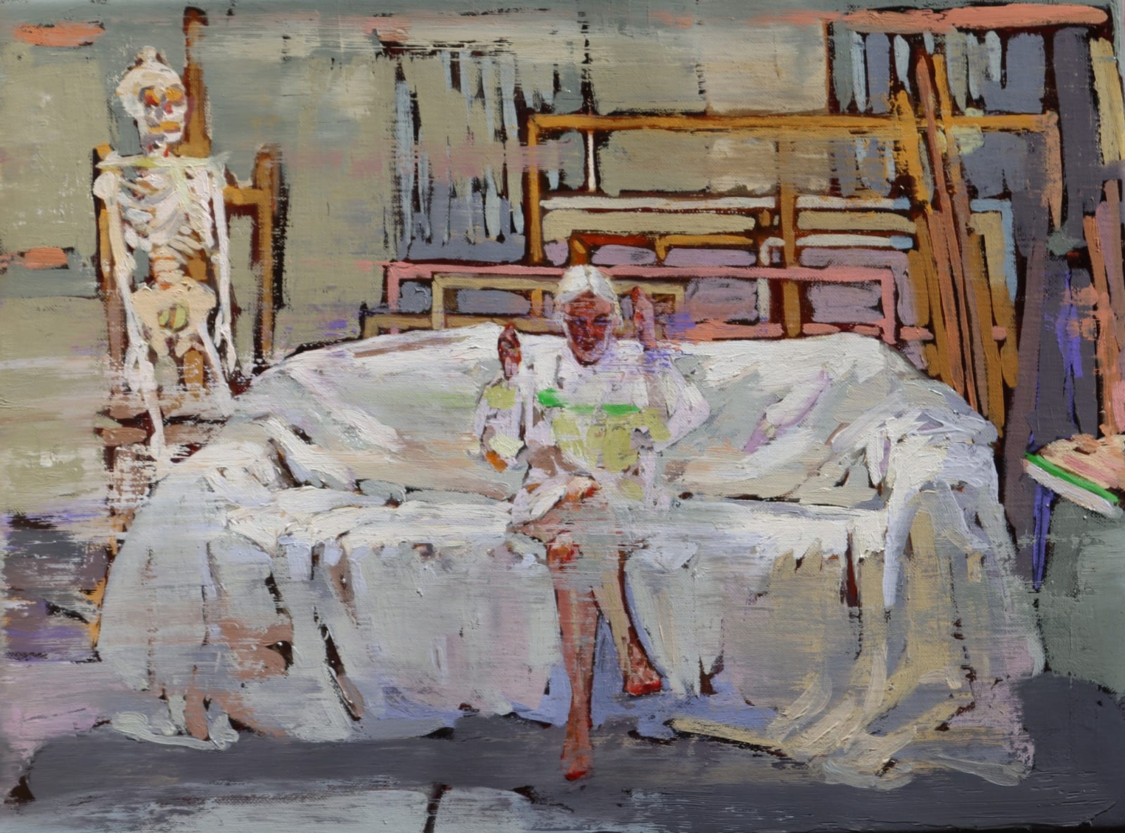 Amanda Davies, The painter and the skeleton, 2024