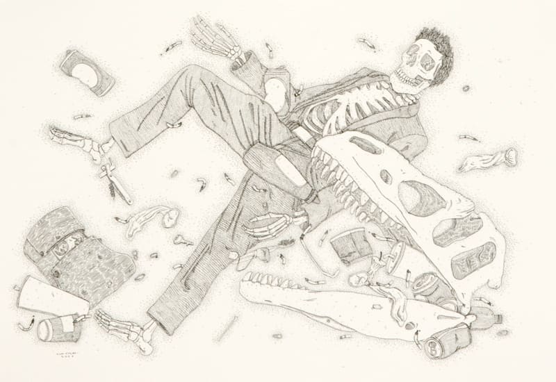 Tom O'Hern, Bone Bed 2 (man with allosaurus skull), 2009