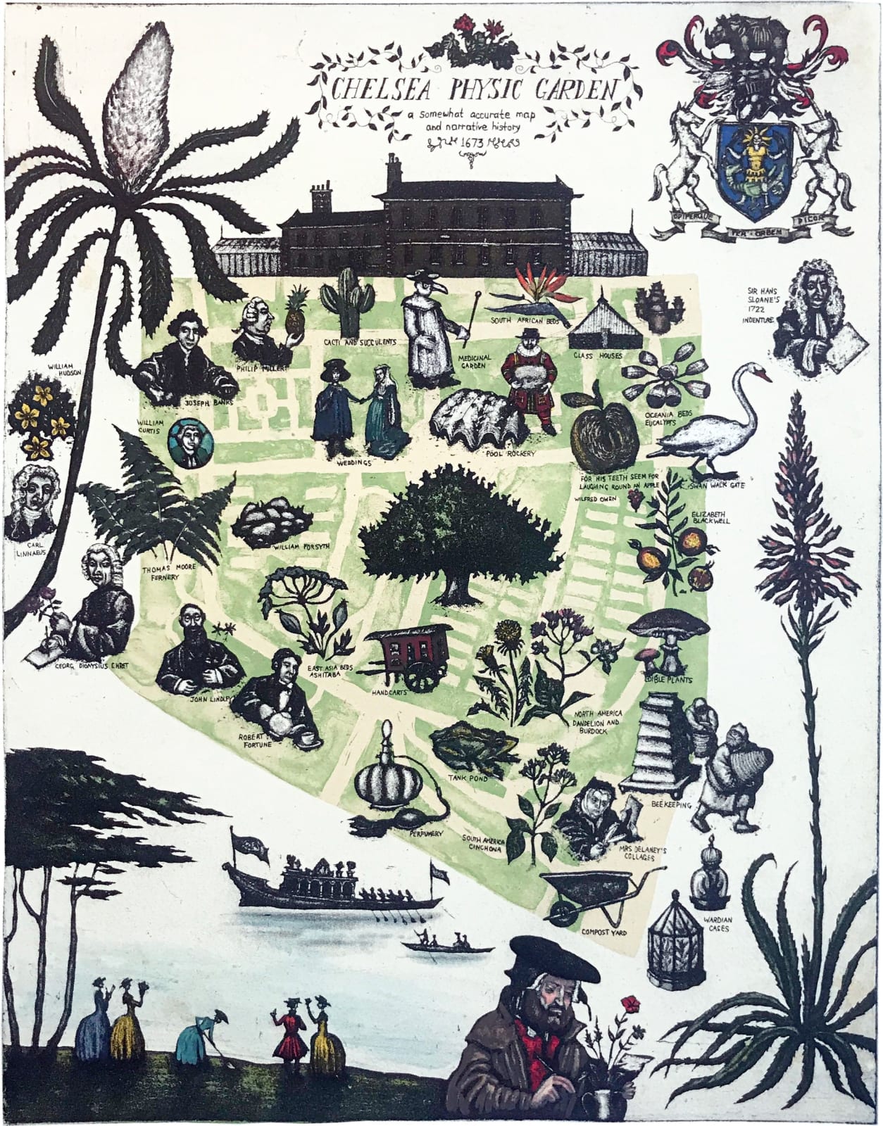 Mychael Barratt PPRE Hon. RWS, Map of Chelsea Physic Garden