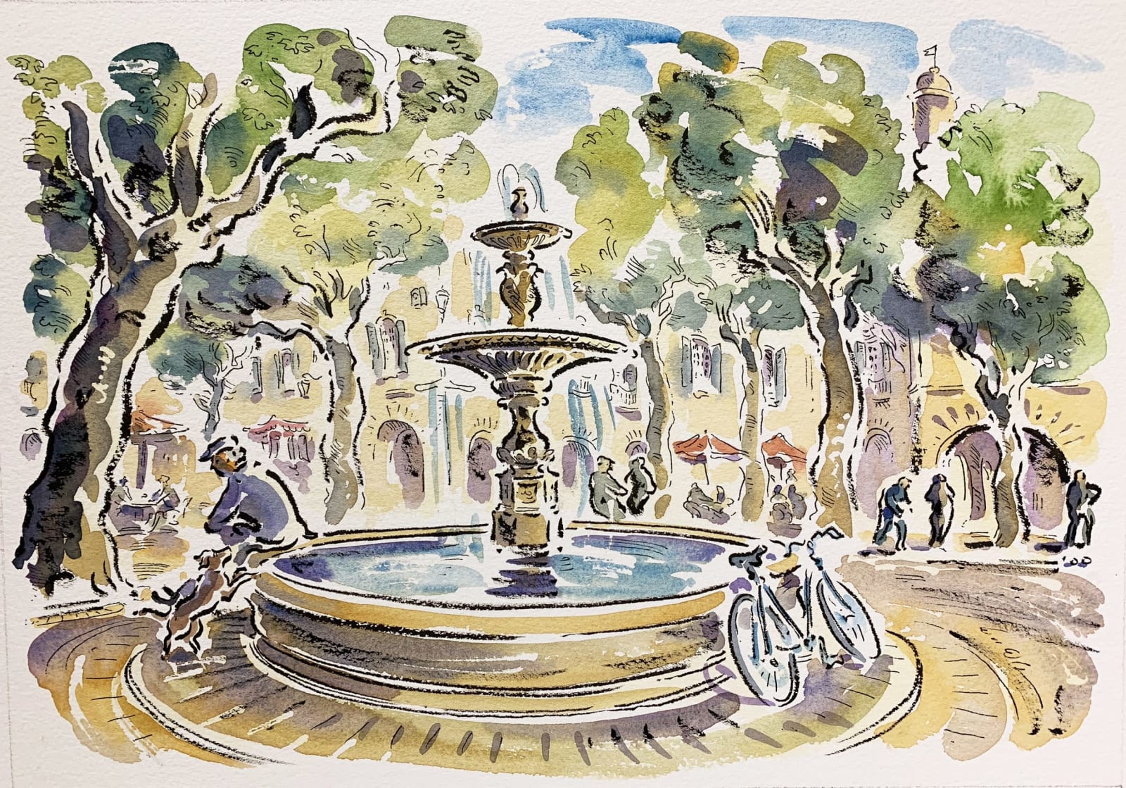 Paul Cox RWS, Uzès Fountain La Place-aux-Herbes