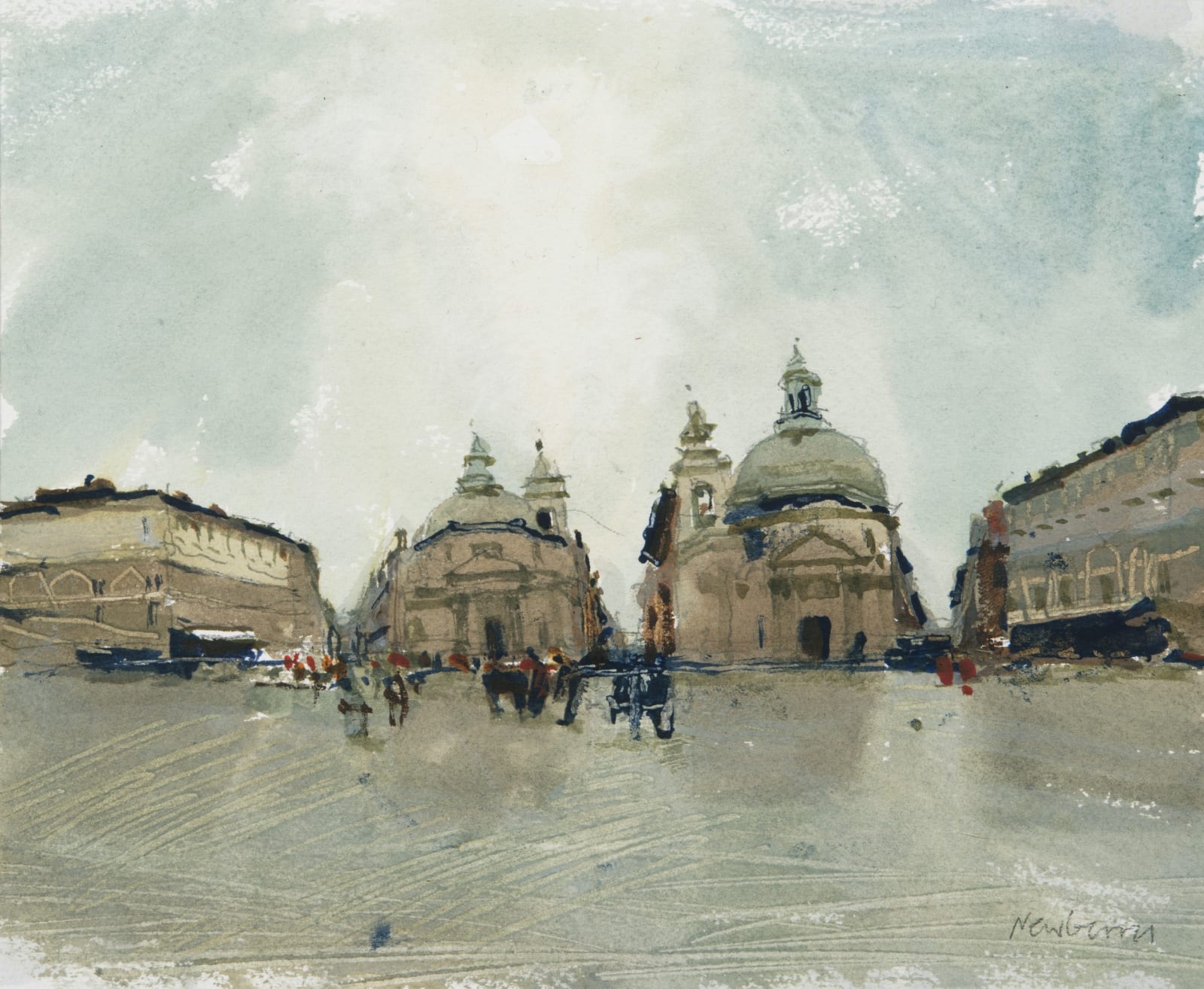 John Newberry RWS, Rain, Piazza del Popolo, Rome