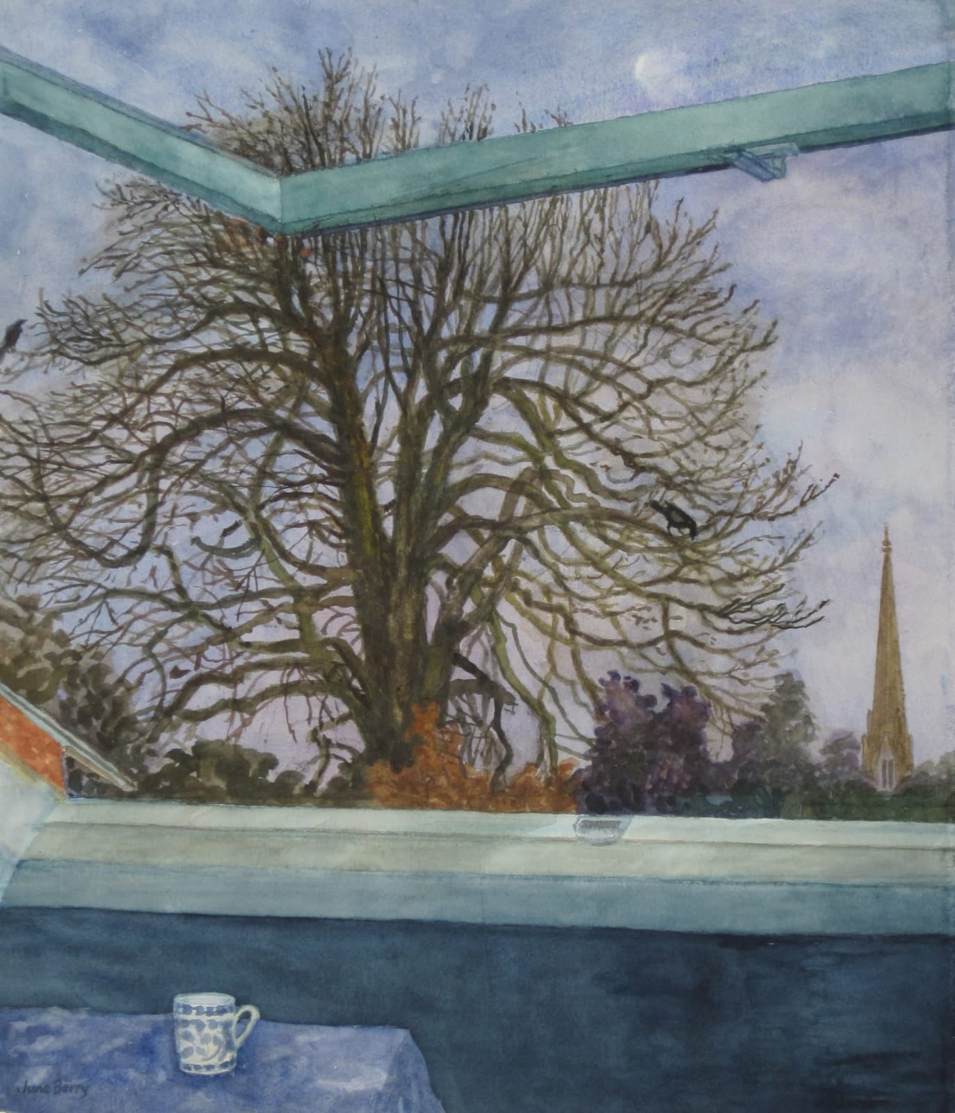 June Berry RWS Hon. RE, Studio Window at Dusk