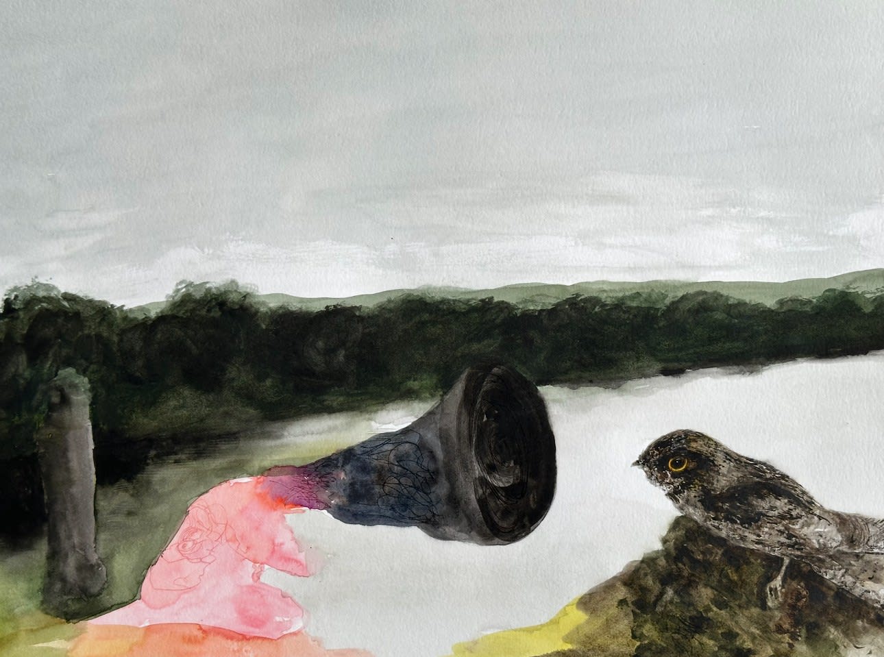 David Rees Davies ARWS, 'The Adur Floods, The Nightjar Listens And I Sing A Song Out Of Tune' - (from 'Thinking, Listening, Walking, Remembering' series