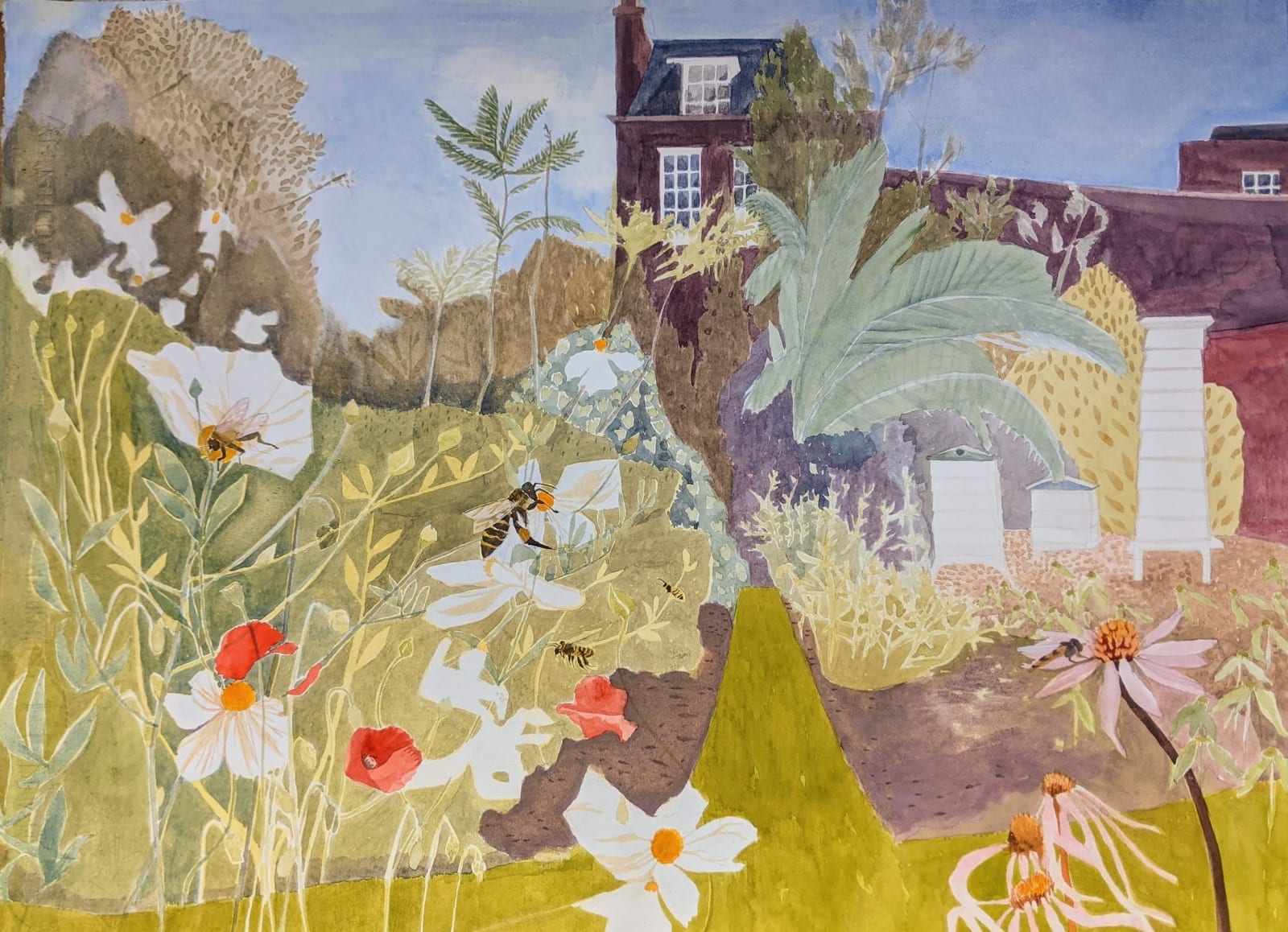 Suzy Fasht RWS, Bees Love Flowers, Flowers Love Bees