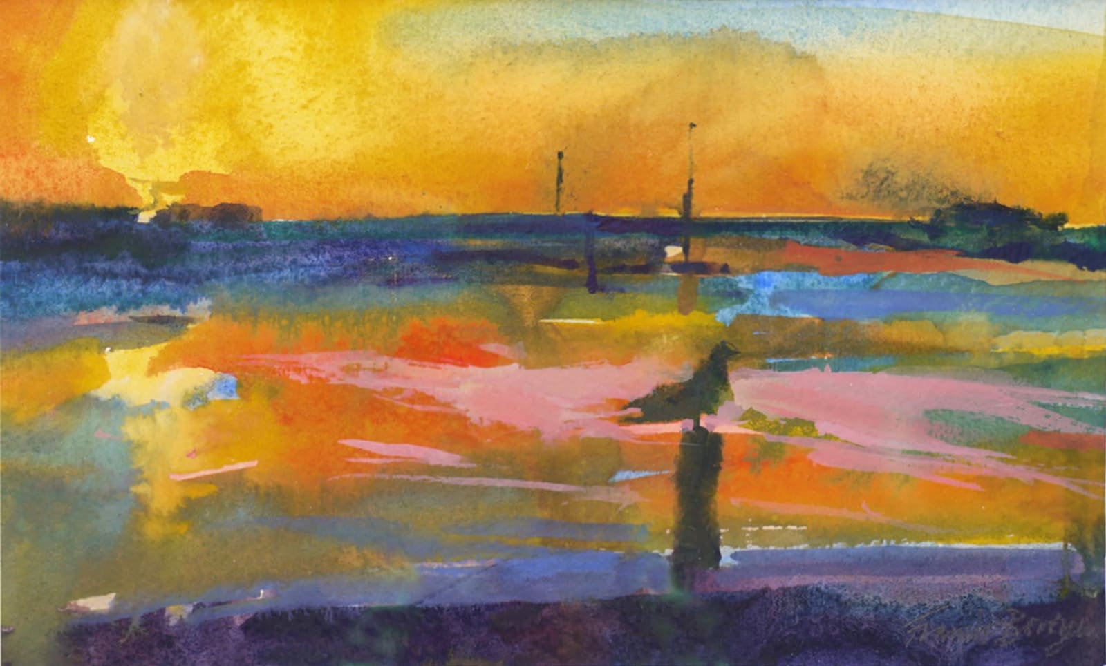 Francis Bowyer PPRWS Hon. RE, Seagull at Sunset