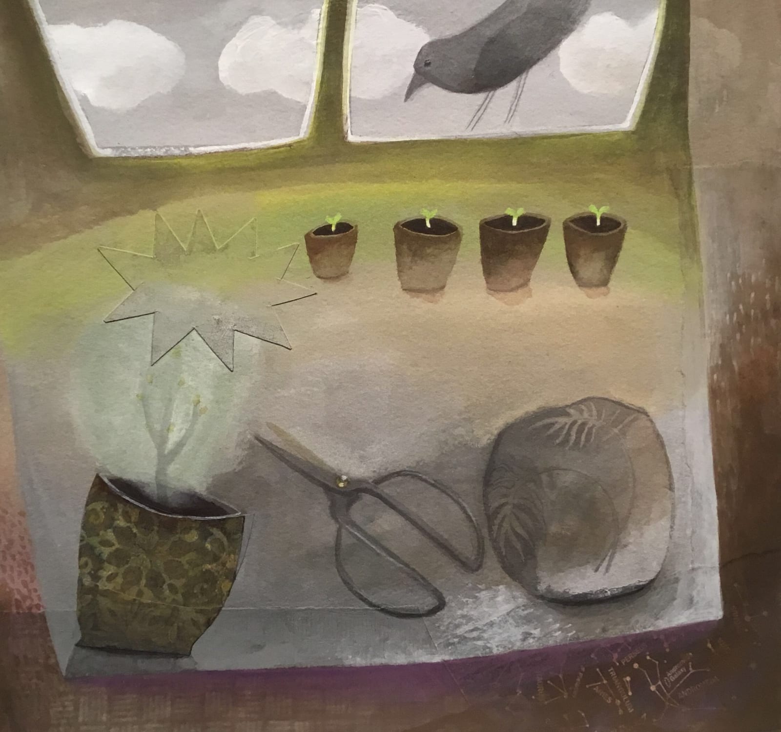 Gertie Young RWS, Crows Check on the Seedlings