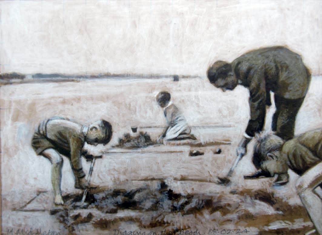 Michael Middleton RWS RE, Digging on the Beach