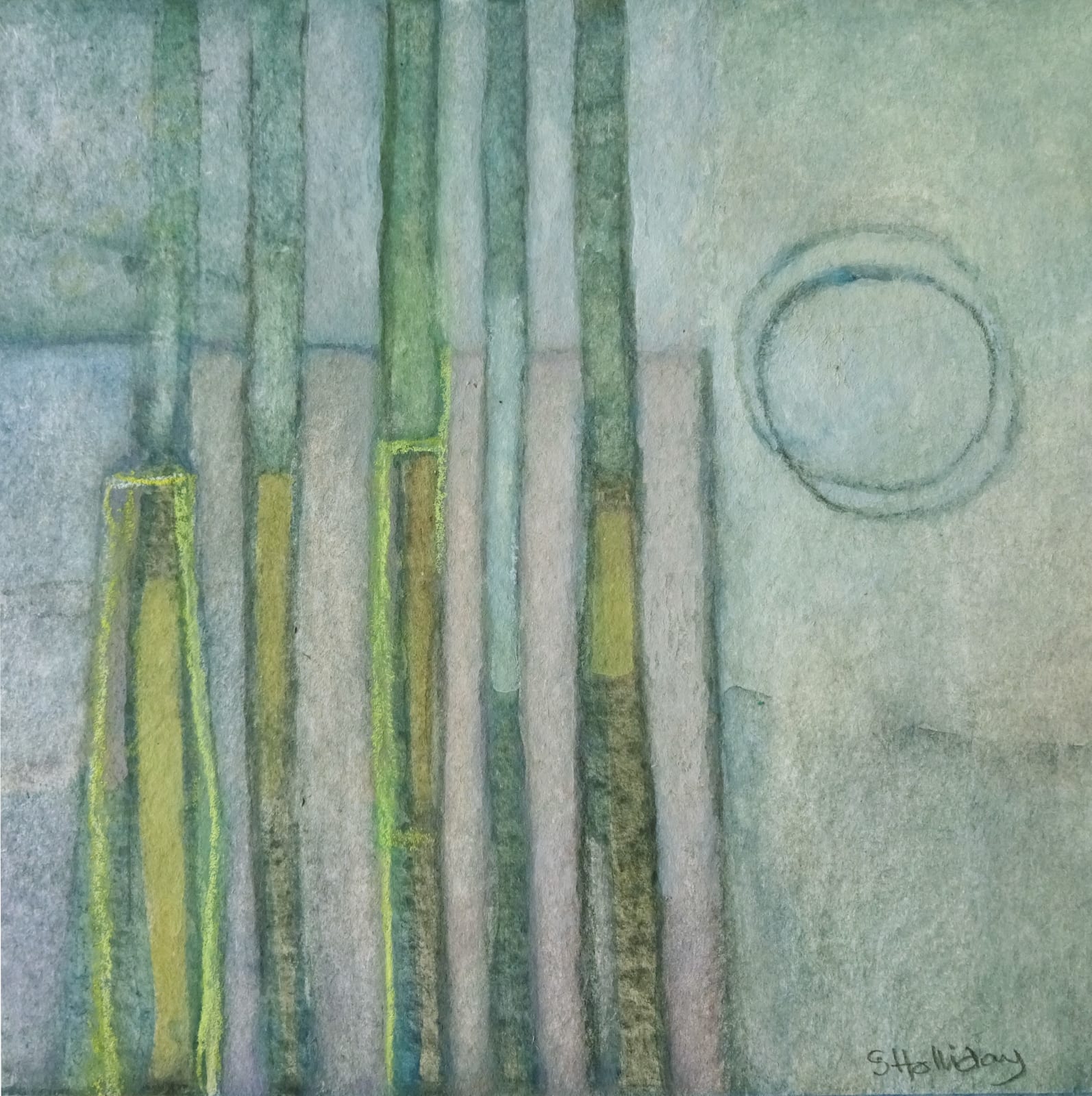 Sarah Holliday RWS, Winter's Sun through the Pine Trees