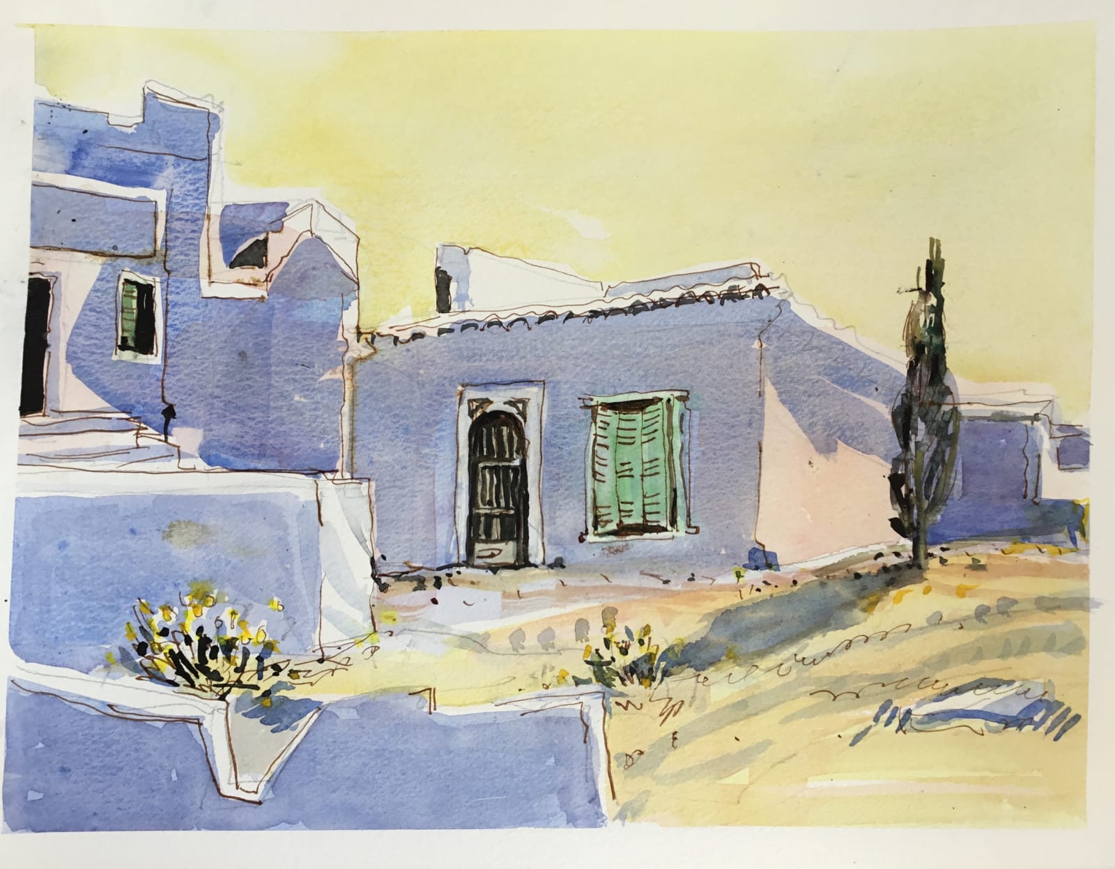Janet Treloar RWS, Cretan Village at Midday