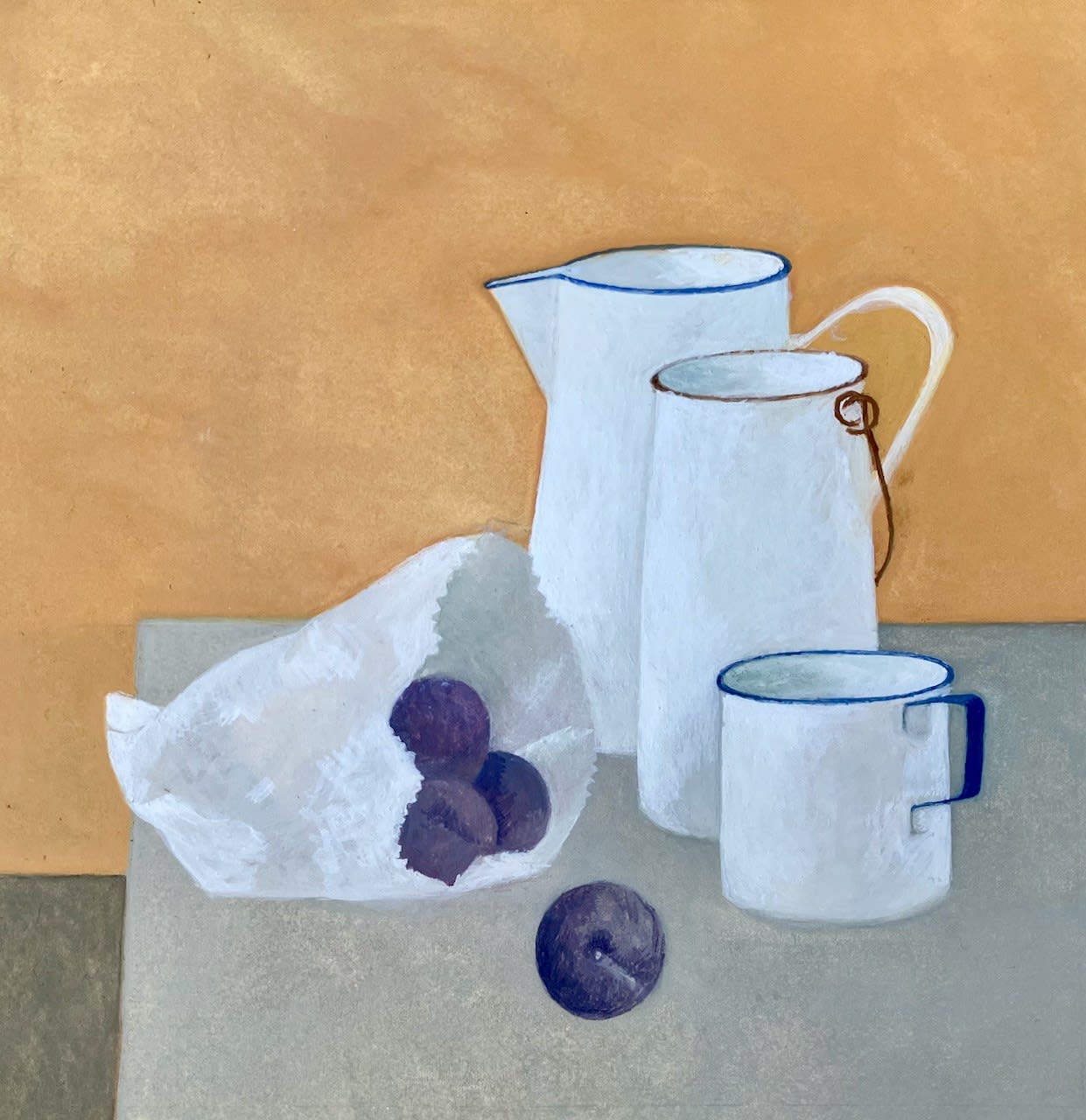 Wendy Jacob RWS, Still life with a bag of plums