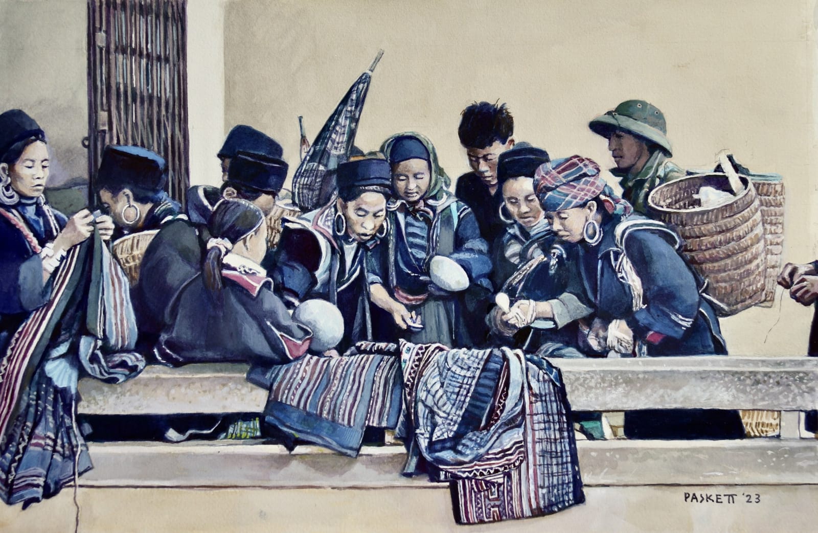 David Paskett PPRWS Hon. RE, Hmong Women Choosing Spoons, Vietnam.