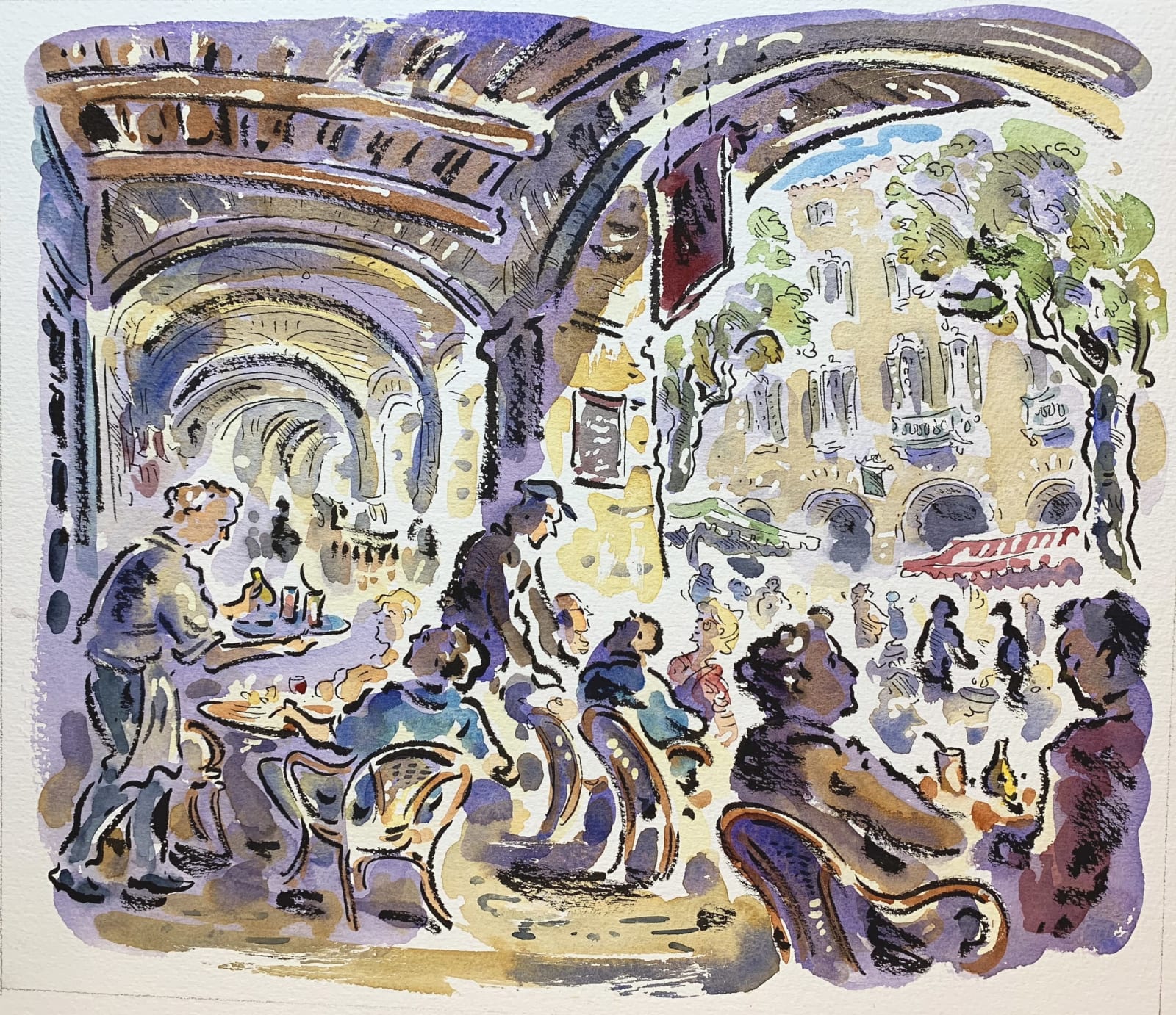 Paul Cox RWS, Uzès Cafe La Place-aux-Herbes