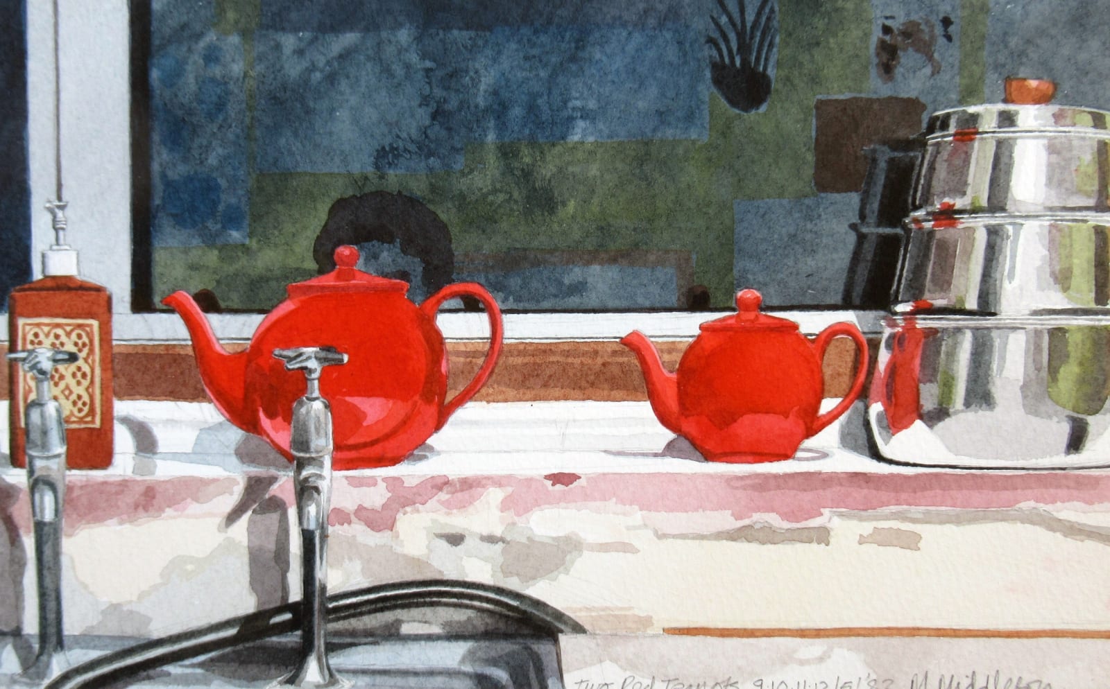 Michael Middleton RWS RE, Two Red Teapots