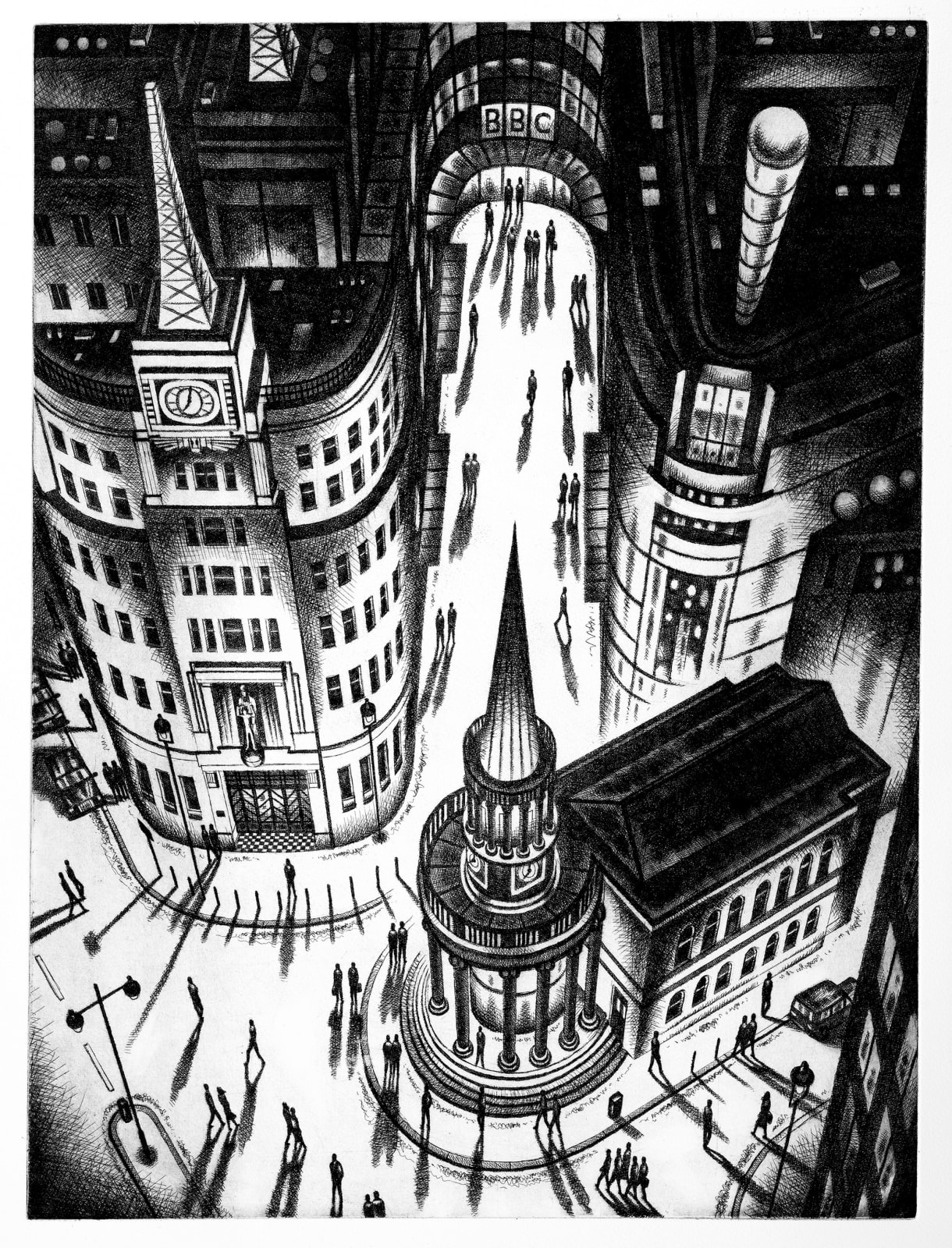 John Duffin RWS RE, W1A - BBC and All Souls Church, Langham Place, 2024