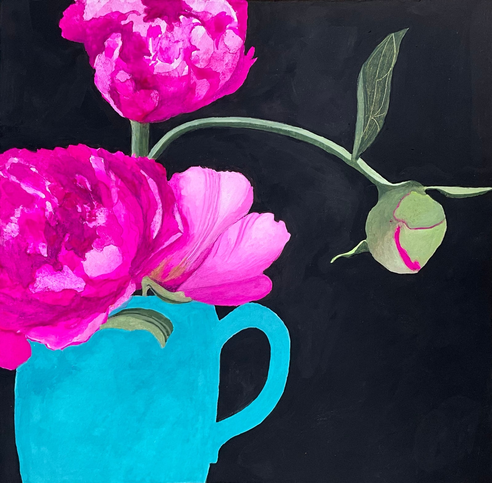 Gertie Young RWS, Peonies in a Cobalt Cup