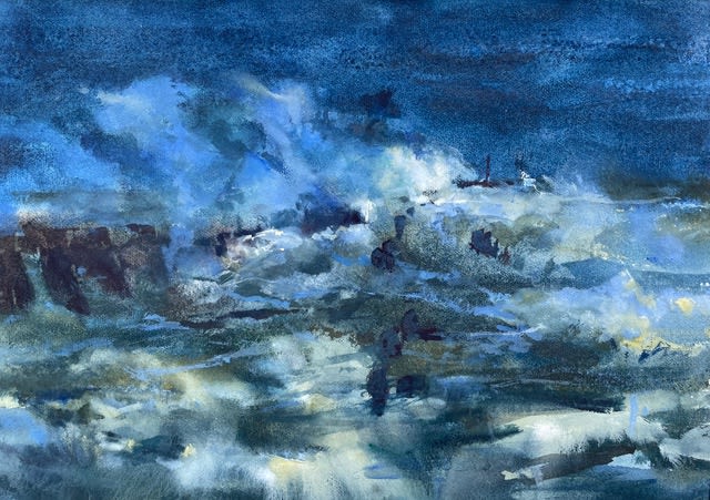 Francis Bowyer PPRWS Hon. RE, Storm over the Remains of the Old Pier