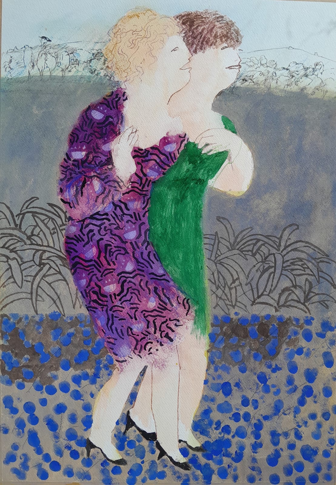 Richard Sorrell PPRWS Hon. RE, Two Women Walking and Laughing