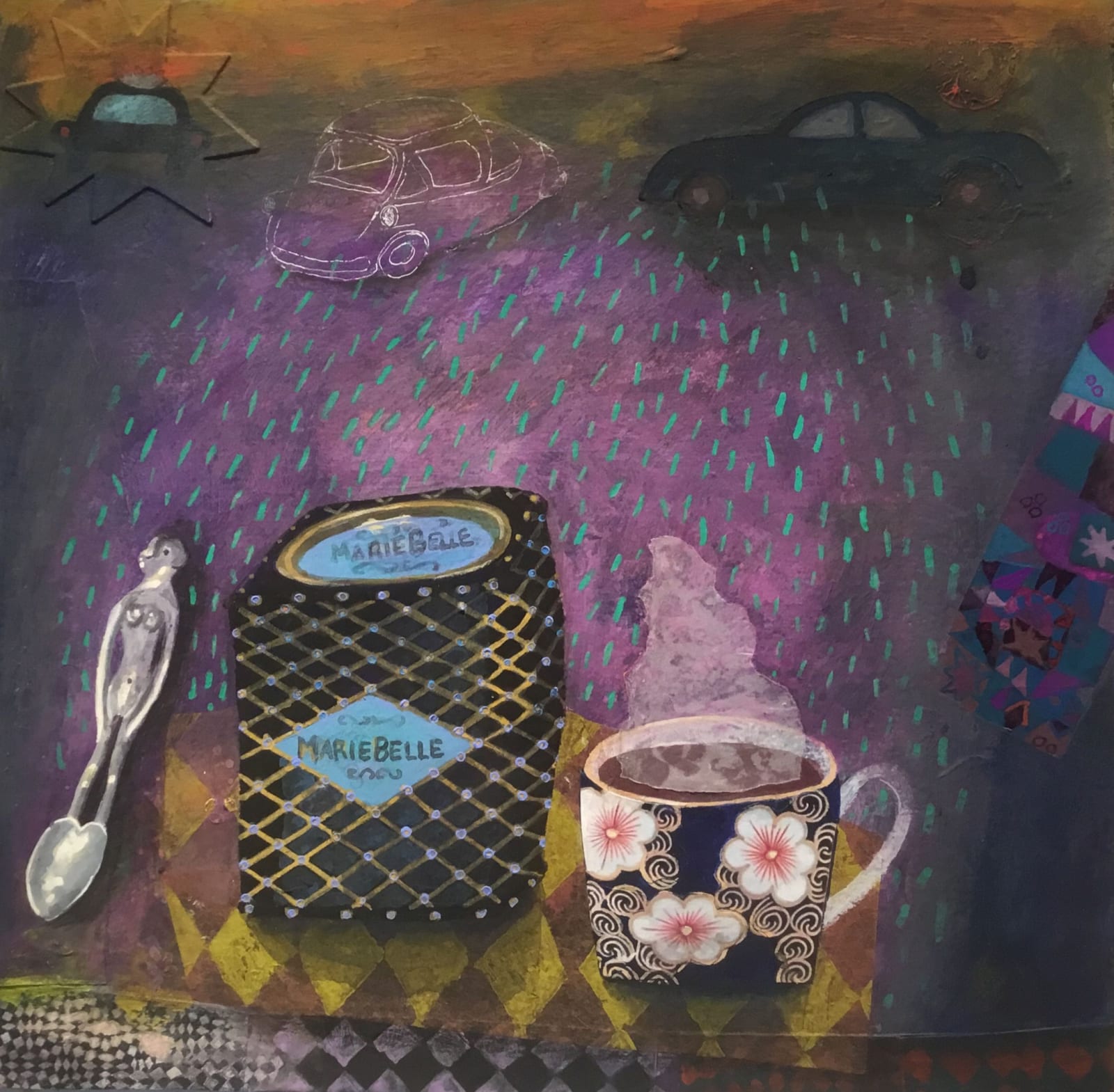 Gertie Young RWS, Aztec Cocoa with Tin Cars
