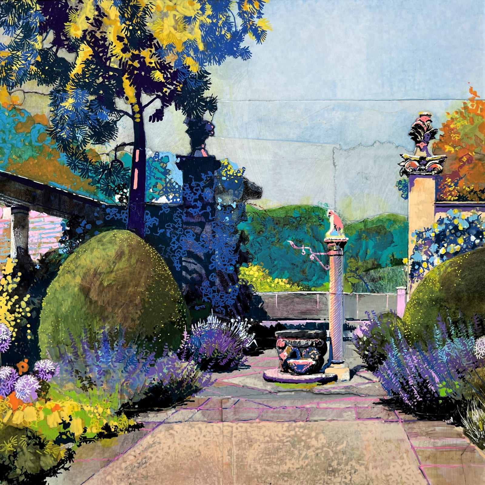 Claire Denny RWS, The Great Terrace at Iford Manor Garden