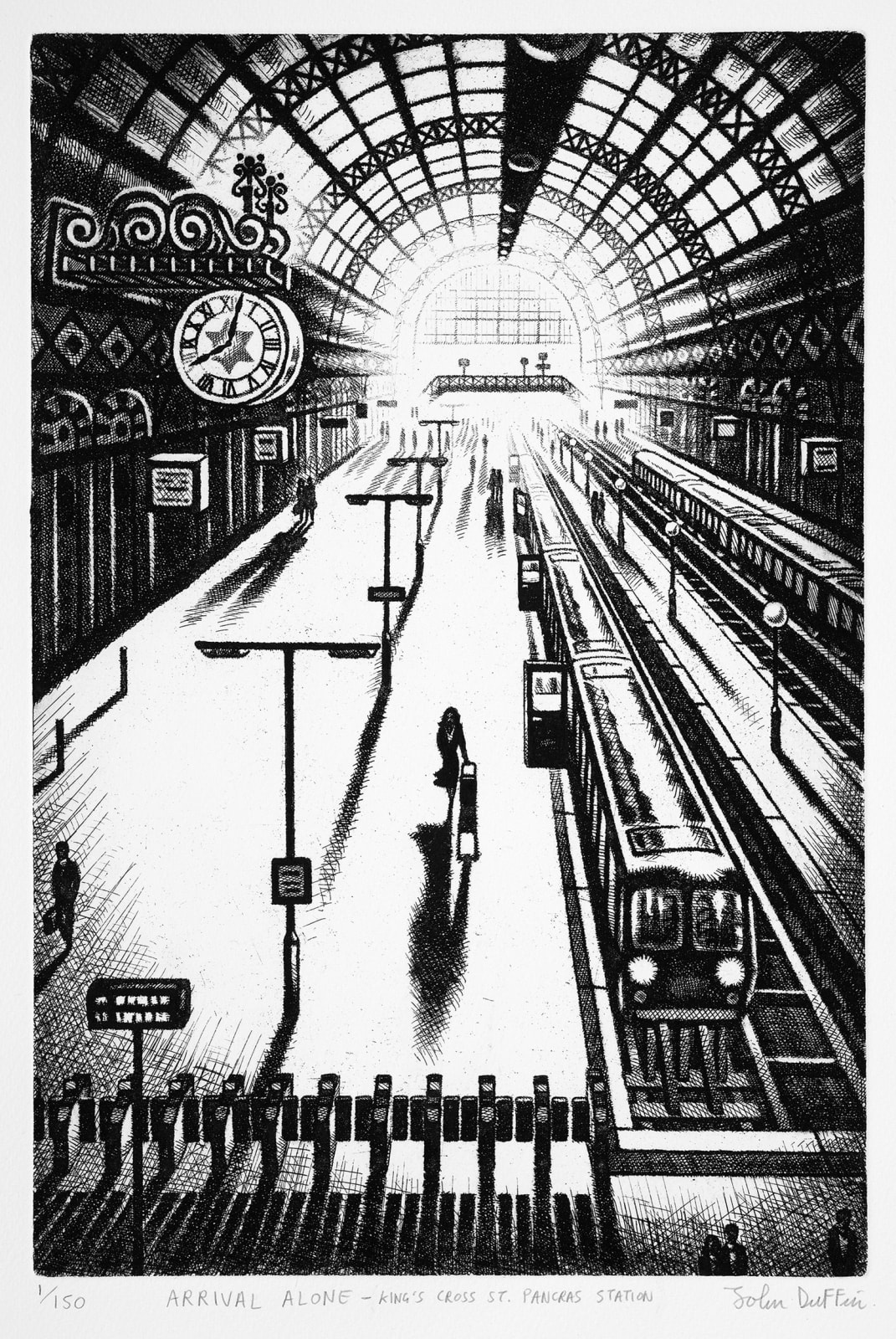 John Duffin RWS RE, Arrival Alone - Kings Cross St Pancras Station
