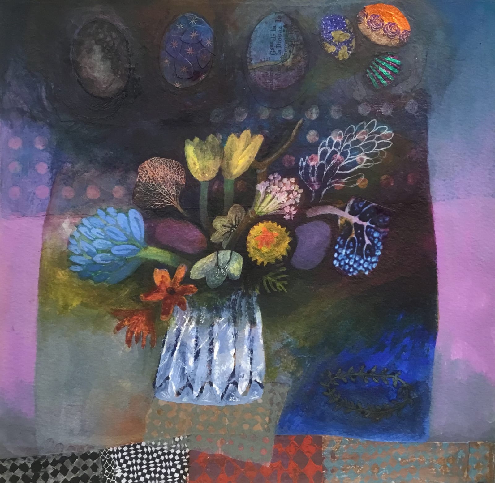 Gertie Young RWS, Spring Flowers with Easter Eggs