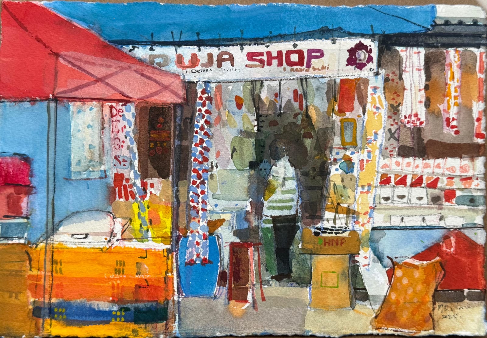 Peter Quinn RWS, Market Stall, Mauritius