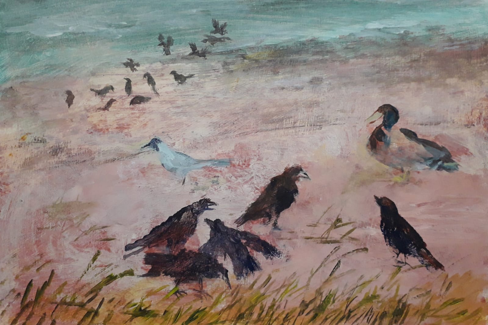 Richard Sorrell PPRWS Hon. RE, Birds by a Lake