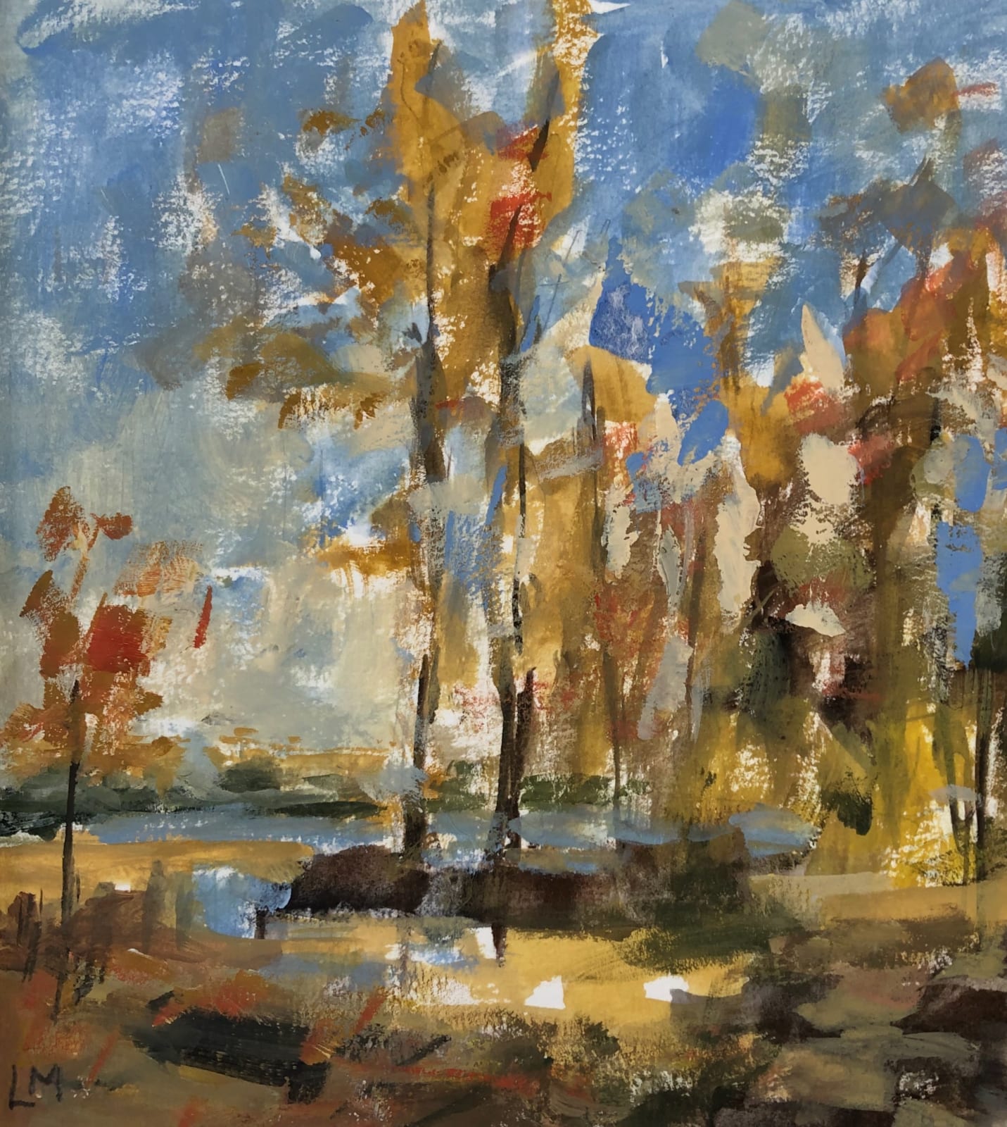 Lucy Marks RWS, Autumn Trees By The Lake