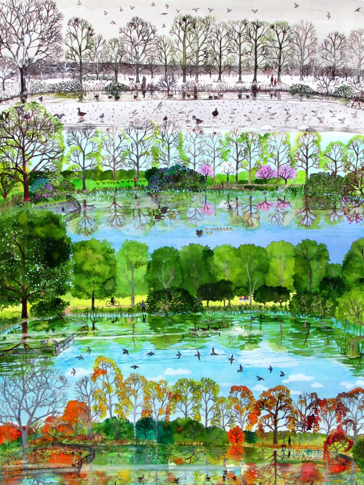 Emma Haworth ARWS, Lake in Winter, Spring , Summer, Autumn