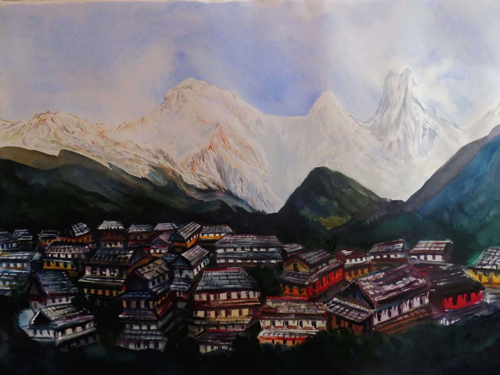 Neil Pittaway RWS RE, Ghandruk in the Shadow of the Nepal Annapurnas