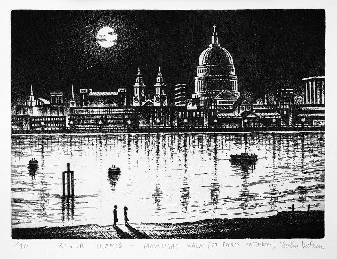John Duffin RWS RE, River Thames - St Paul's Cathedral